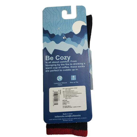 Fair Isle Wool Cashmere Blend Sock Medium Black Red B.Ella Crew INGRID Cozy Gift - Picture 5 of 6